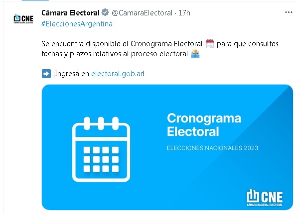 SE CONOCIÓ EL CRONOGRAMA ELECTORAL DEL 2023